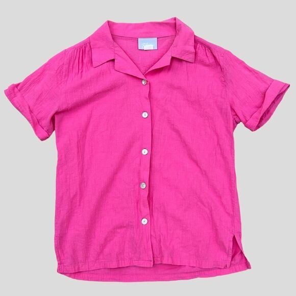 Vintage 100% Cotton Barbie Pink Button Down Blouse - Picture 1 of 6